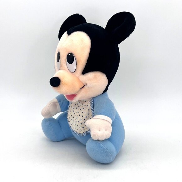 Disney Baby Mickey Mouse Plush Doll In Blue Sleepwear With Bib - Picture 2 of 15